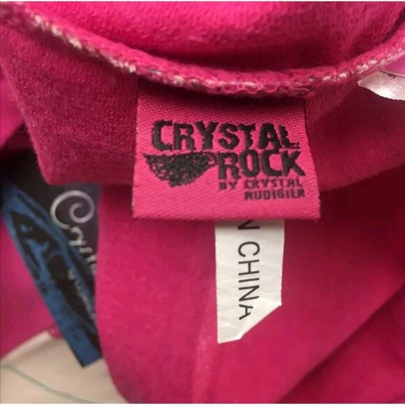Crystal Rock Christian Audigier Hoodie Organic Cotton Rhinestone Fuscia L A115 - Picture 5 of 8